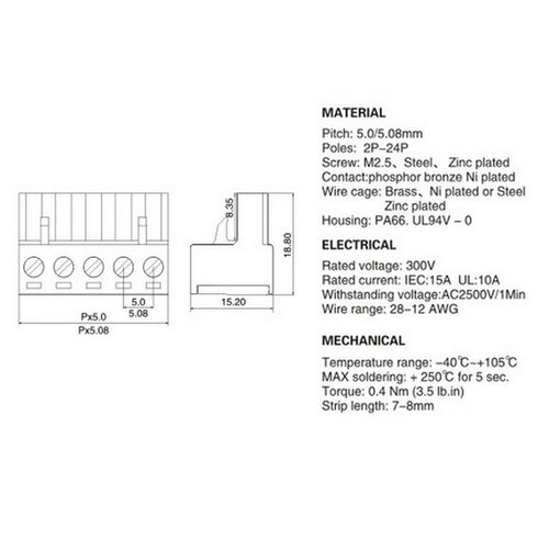 Oiyagai 10 Set 6-Pin 5.08mm Pitch Male Female PCB Screw Terminal Block