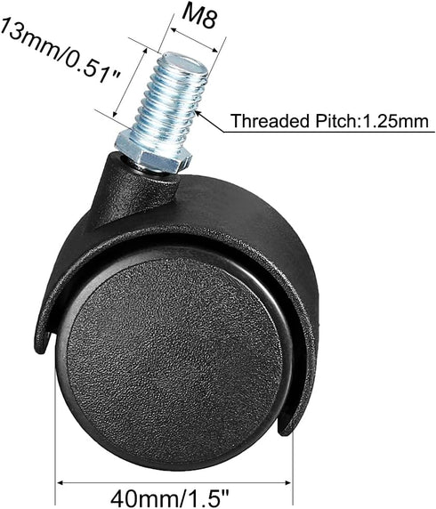 uxcell 1.5 Inch Swivel Caster Wheels Nylon 360 Degree Threaded Stem, Pack of 4, 100lb Total Capacity
