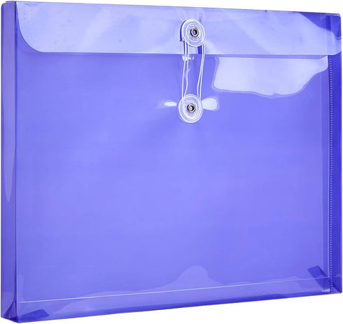 FANWU Plastic Letter Size Envelopes with Button & String Tie Closure, Clear Poly Reusable File Folders for Office