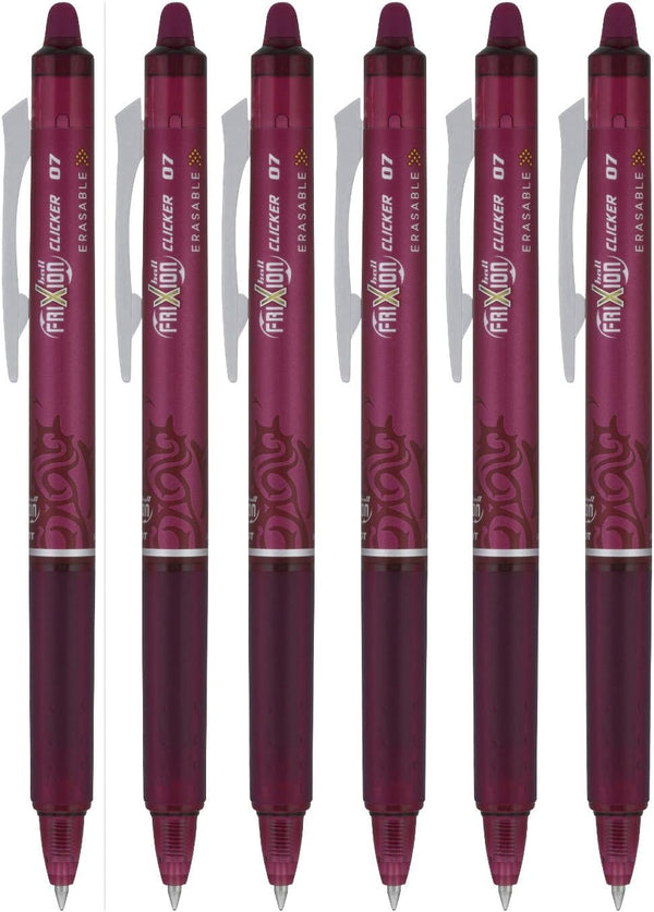 Pilot FriXion Ball Clicker Retractable Erasable Gel Pen, Fine Point 0.7mm, Burgundy Ink, 6 Count