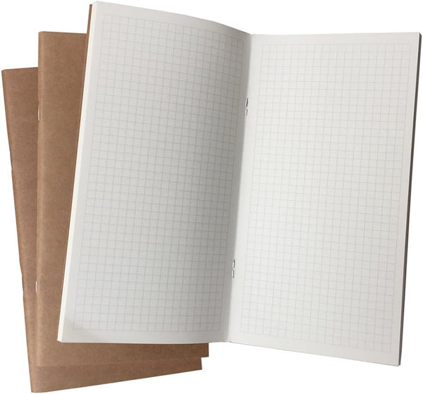 Travelers Notebook Inserts - Set of 3 Graph Refills for Standard Size Travelers Notebook, 192 Pages, 8.25 x 4.25 Inches