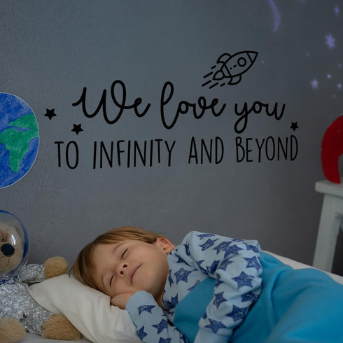 11" 24.5" Vinyl Wall Art Decal - We Love You to Infinity and Beyond - x - Cute Sweet Charming Rocket Ship Stars Kids