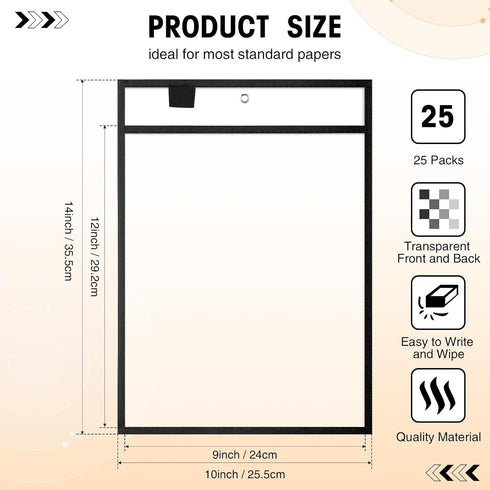 Cholemy 25 Pcs Job Ticket Holders, 9 x 12'' Dry Erase Document Holder, Reusable Clear Pocket Sleeves for Office