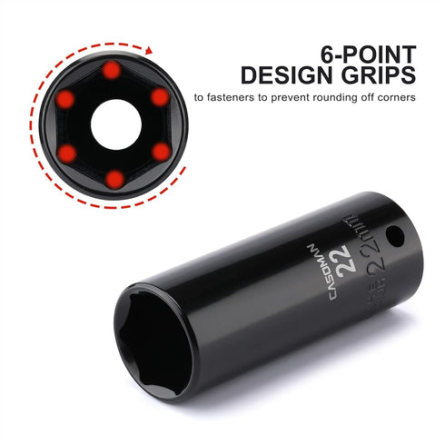 1/2-Inch Set, 6-Point, 10 mm 24 mm, 14-Sockets Set CASOMAN Drive Deep Impact Socket Metric, Cr-V