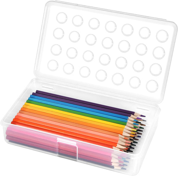 Plastic Pencil Box, Large Pencil Case, Clear Pencil Boxes with Snap-tight Lid,