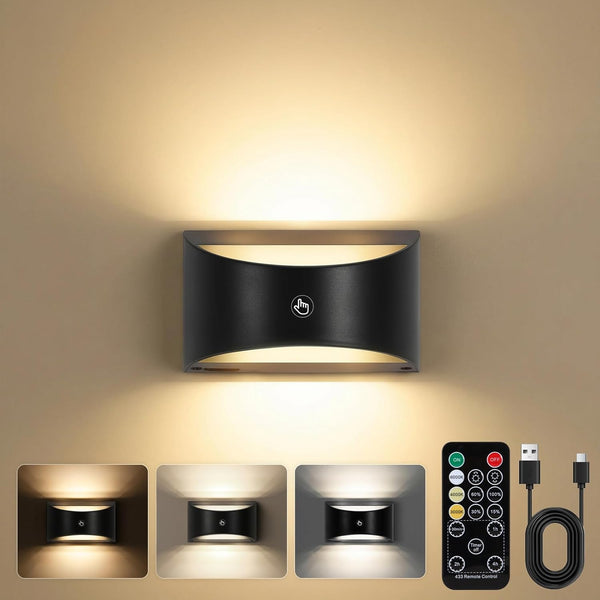 tiyiawi Battery Powered Wall Sconces, Rechargeable Magnetic Wall Sconce with Remote Control, 3