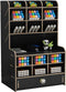 Wooden Desk Organizer with Drawer, Large Capacity DIY Pen Holder Storage Box for Office, Home, School Supplies, Black