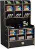 Wooden Desk Organizer with Drawer, Large Capacity DIY Pen Holder Storage Box for Office, Home, School Supplies, Black