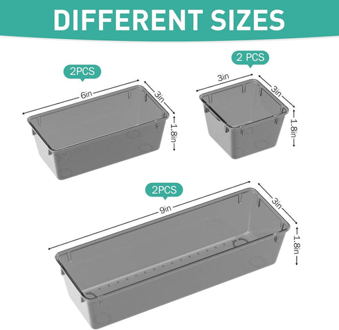 WOWBOX 6 Pack Clear Drawer Organizer Set, Acrylic Drawer Storage Trays, Storage Bins for Makeup, Cosmetics, Jewelries, Utensils, Gadgets, Office, Black by WOWBOX