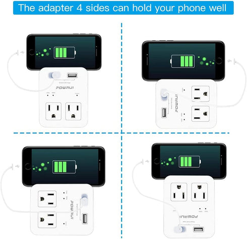 Travel Essentials European Plug Adapter - International Power Plug with 2 USB Ports & 2 US Outlets for Europe, UK