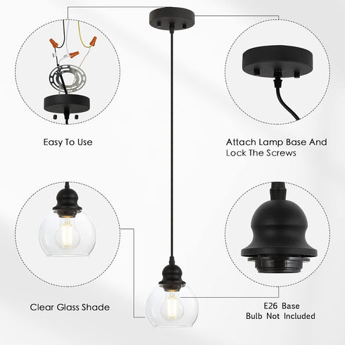 BoostArea Modern Pendant Light Fixtures, Industrial Hanging Ceiling Lamp with Clear Glass Shade, Pendant Lighting