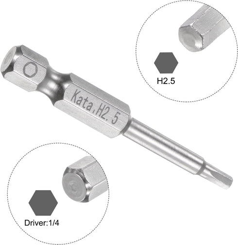 H2.5 Hex Screwdriver Bit, 1/4" Hex Shank, 2" Length Magnetic Screw Driver Power Tool