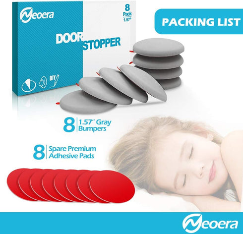 Neoera 1.57" Round Soft Rubber Door Stopper Wall Protector, Premium Self Adhesive Door Bumper, 8 Pack