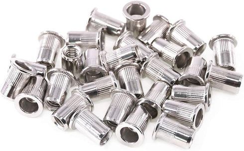 Keadic 50Pcs M6 Metric Rivet Nut, Stainless Steel Flat Head Threaded Insert for Automotive, Furniture, Decoration