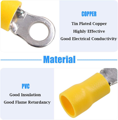 Glarks 100pcs 12-10 Gauge M4 Ring Electrical Insulated Quick Splice Crimp Terminals Connectors