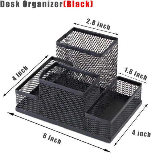 Desk Organizer Desktop Mesh Pen Pencil Holder Caddy with 4 Compartments, Office Home School Classroom Accessories Cool Supplies by koofull