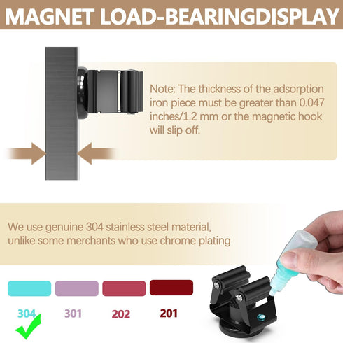3-H 8 Pack,Broom Magnetic Broom Holder with Strong Magnetic Hook Holder Wall Mount for Garage Garden Shed Storage