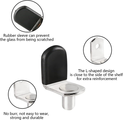 NORACLAN 1/4" 25pcs) Shelf Pegs, L Shaped Shelf Holders Pegs, with Rubber Sleeve, Shelf Pin Jig for Bathroom, Desk