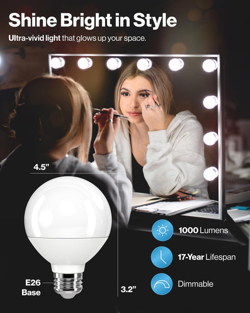 Sunco Lighting 4 Pack Vanity Globe Light Bulbs G25 LED for Bathroom Mirror, High Output 1000 LM, 100W Equivalent 11W, 5000K Daylight, Dimmable, E26 Base, Round Frosted Decorative Bulb by Sunco Lighting