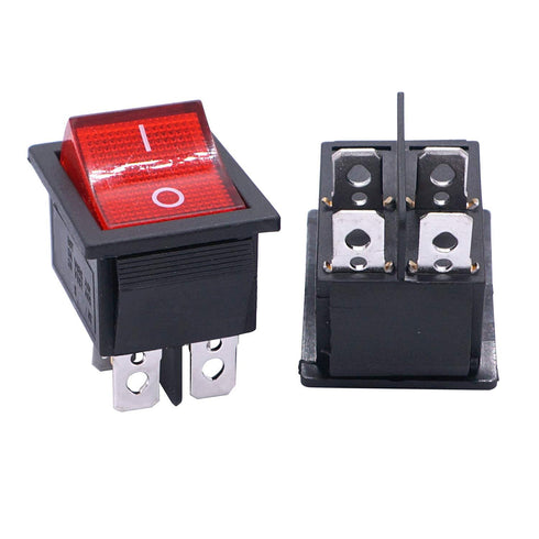 Taiss 5Pcs Rocker Switch, DPST ON/Off 4 Pin, 16A 250VAC/20A 125VAC with Red Light