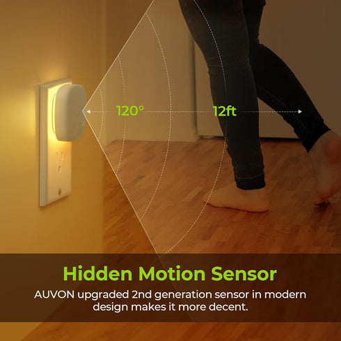 Dimmable 1-50 (4 Pack) AUVON Plug-in LED Backlit Night Light with Motion Sensor & Dusk to Dawn Sensor, Warm White