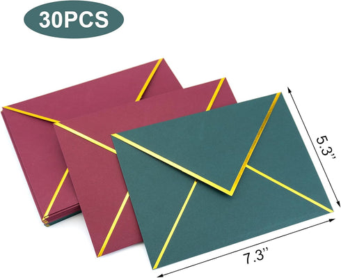 Quacc 30pcs A7 Christmas Envelopes 5 x 7 with Gold Border V Flap for Wedding Gift Cards, Birthday, Graduations