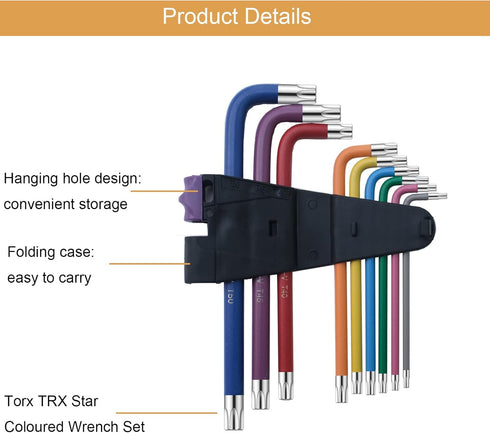 9 Pcs Hex Key Allen Wrench Set, Torx TRX Star Wrench Set T10-T50 for Furniture Assembly, Bicycle Maintenance, DIY