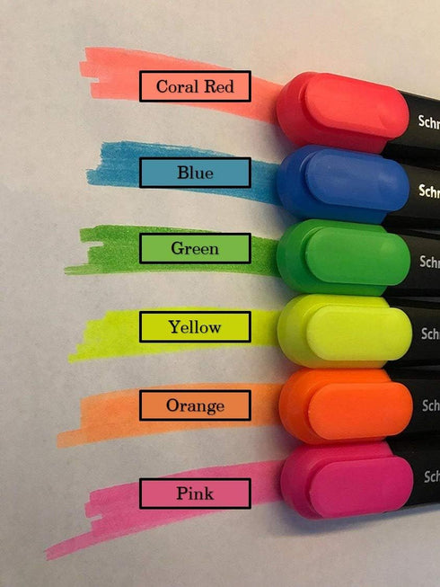 Schneider Job Highlighter, Chisel Tip, 1 + 5 mm, Black Barrel, Coral Ink, Box of 10 Highlighters (1502)