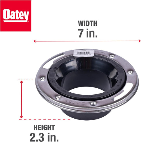 Oatey 43494 Fast Set Black ABS Stainless Steel Ring Closet Flange - 3-Inch x 4-Inch