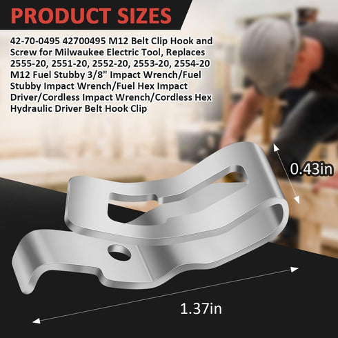 Belt Clips for Milwaukee, 2pcs 42-70-0495 Drill Tool Clips Hook Kit with Screws for Impact Wrench Driver