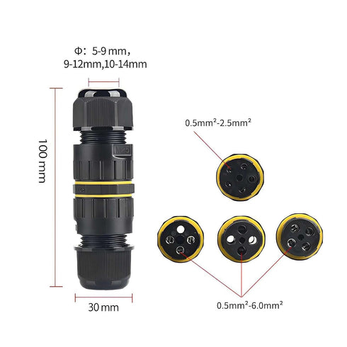 3 Pin IP68 Outdoor Waterproof Electrical Wire Connector for 5-14mm Wire Diameter, Max 40A, 450V, 2 Way