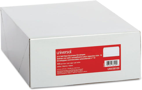 Universal 36100 Self-Seal Business Envelope, #10, 4 1/8 x 9 1/2, White, 500/Box