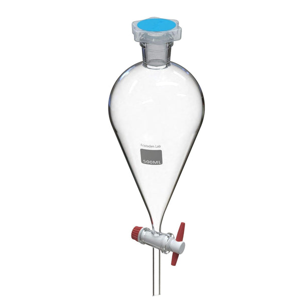 American Fristaden Lab 500mL Separatory Funnel, PTFE Stopcock Valve, Borosilicate Glass