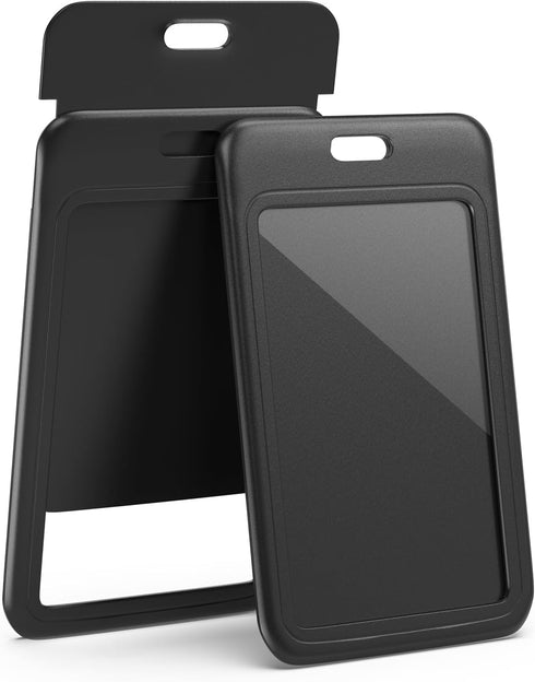 JINEASY 10 Pack Black Vertical ID Badge Holder - Hard Plastic Sliding ID Card Case Protector for Office, School