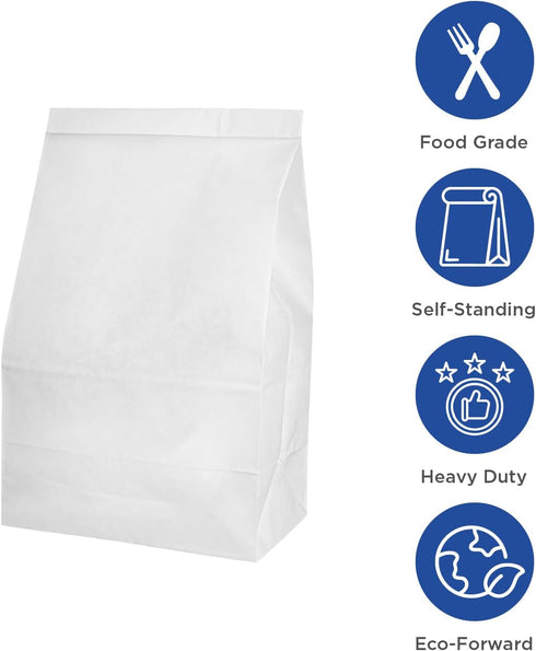 8lb 1,000 Count Karat Paper Lunch Bags - White, - Versatile Paper Bags for Small Business, Snacks, Popcorns or Party