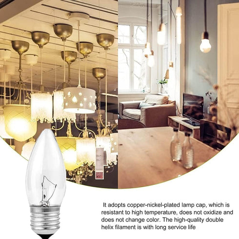 KODBPJ 60W E26 Dimmable (6pack) Equivalent Medium Candelabra Base Clear Incandescent Torpedo Tip Candle Chandelier