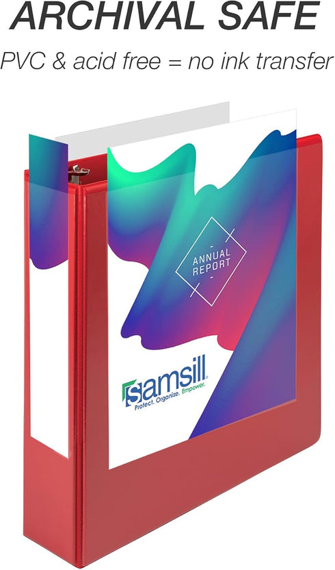 Samsill Durable 2 Inch Binder - Made in the USA, D Ring Binder with Customizable Clear View Cover, Red