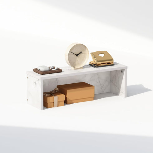 Furinno Classic 18-Inch Desk Organizer, Marble White Shelf Storage & Display Stand for Office Supplies