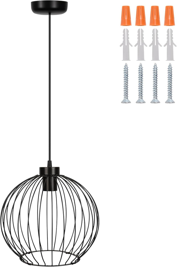 Black Ball Modern Industrial Chandelier DIY Metal Cage Pendant Light Fixture, E26