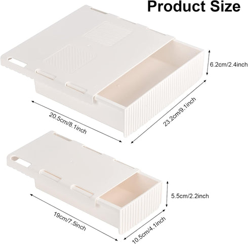 YOOUSOO 2 Pack Under Desk Storage Drawer, Hidden Self-Adhesive Organizer, Slide-out White Drawer for