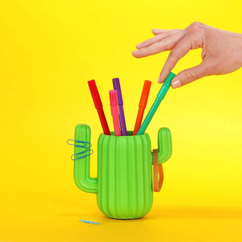 Mustard Pen Holder - Green Cactus Desktop Organiser