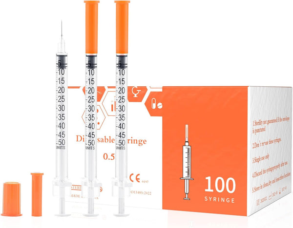 U-100 1/2ml 31ga 0.5cc 31G x 8 mm Lab Disposable Dispensing Supplies, 100Pack