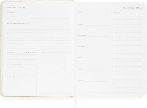 Sugar Paper Undated Daily Planner - Fabric Cover, 7 x 9 Inches Hardcover Weekly Planner (Flax)