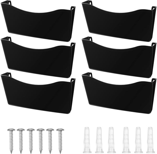 Colarr 6 Pcs Expandable Pocket Wall File Set, Plastic Wall Mountable Organizer for Mail Magazine Letter, Black
