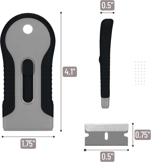 2 Pack, 30 Set Bates- Razor Blade Scraper Tool, Extra Stainless Steel Blades, Anti-Slip Ergonomic Handle Design, Razor