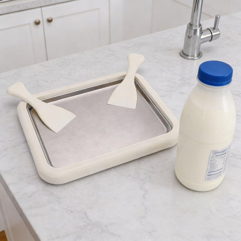 RIZGHWOY 2 Frozen Rolled Ice Cream Maker, Stainless Steel DIY Ice Cream Roll Tray with Scrapers, for Soft Serve