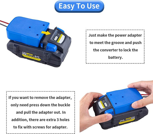 Power Wheel Adapter for Kobalt 24V Max Battery with Fuse & Wire terminals, Power Connector for Rc Car, 14 Gauge Robotics, Rc Truck, DIY use, Work for KB624-03 KB524-03 KB424-03 KB224-03 Battery