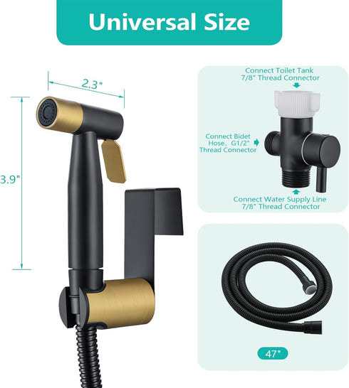 Set BARROCK Handheld Bidet Sprayer for Toilet, Stainless Steel Metal Made Baby Cloth Diaper Spraying Kit, Bathroom