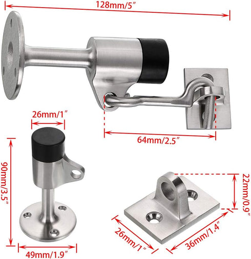 Sumnacon Stainless Steel Door Stopper with Hook - Heavy Duty Wall Mounted Doorstop, Silver