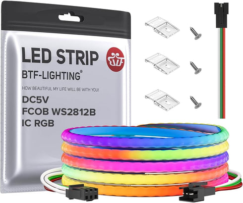 BTF-LIGHTING FCOB COB XGB1338(WS2812B) IC RGB 160LED/m 320IC LED Strip DC5V 6.5FT